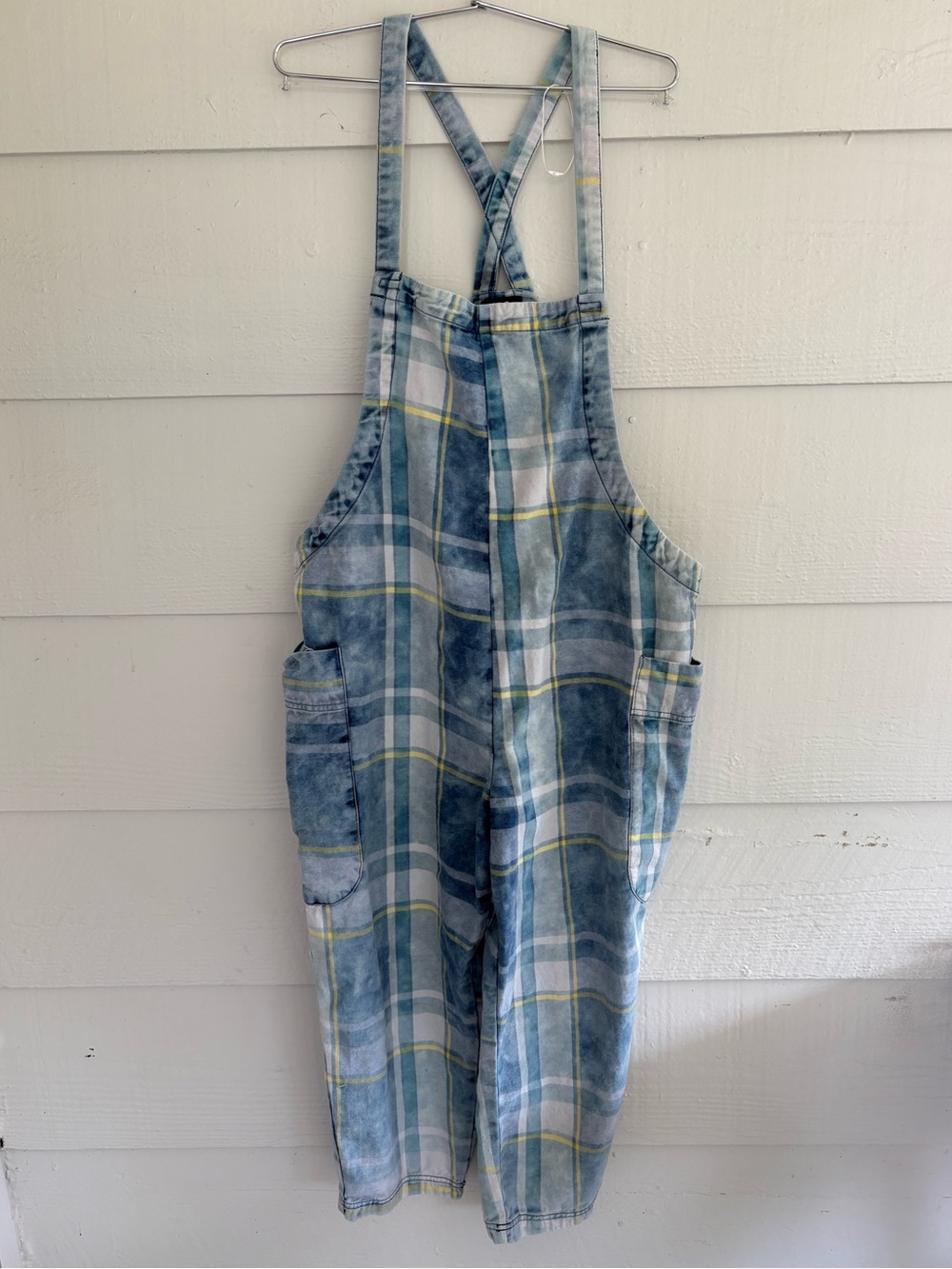 BDG Urban Outfitters Plaid Overalls Women’s S/P Blue Yellow Cotton Collegiate